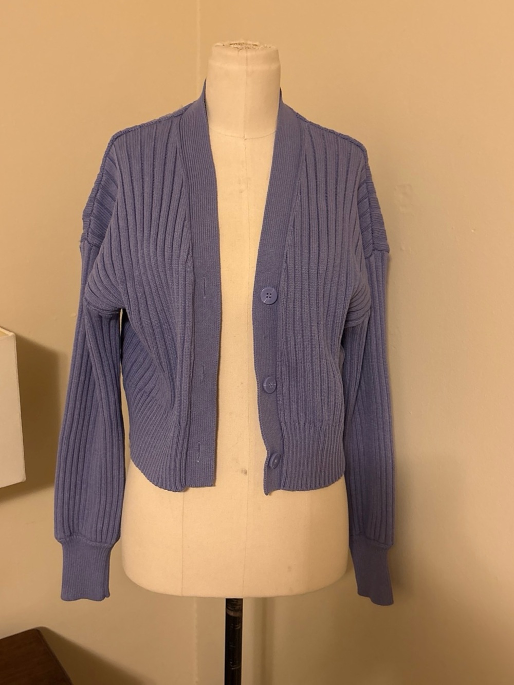 STAUD Periwinkle Ribbed Button-Front Cardigan
